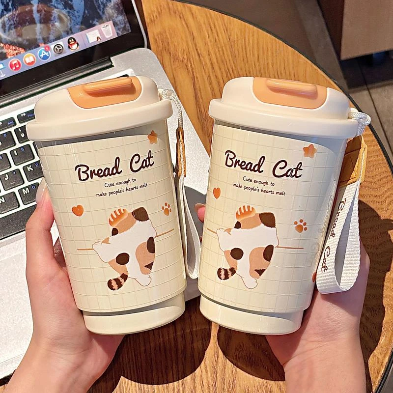 2025新款保温杯316不锈钢咖啡杯学生儿童提环便携卡通便携直饮口