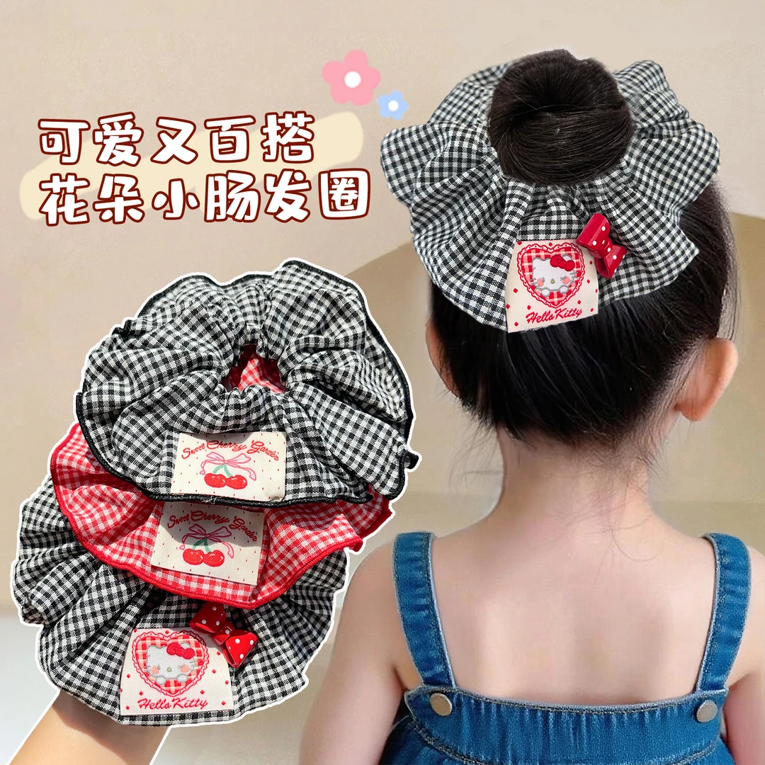 【格纹】韩版大肠发圈kt猫卡通小女孩发绳高弹力扎丸子头女童头绳