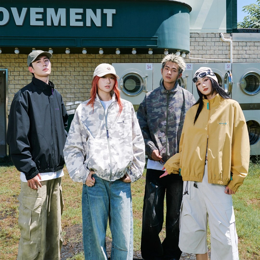 美式高街潮牌拼色立体万针刺绣双拉链迷彩防风防水夹克男女同款