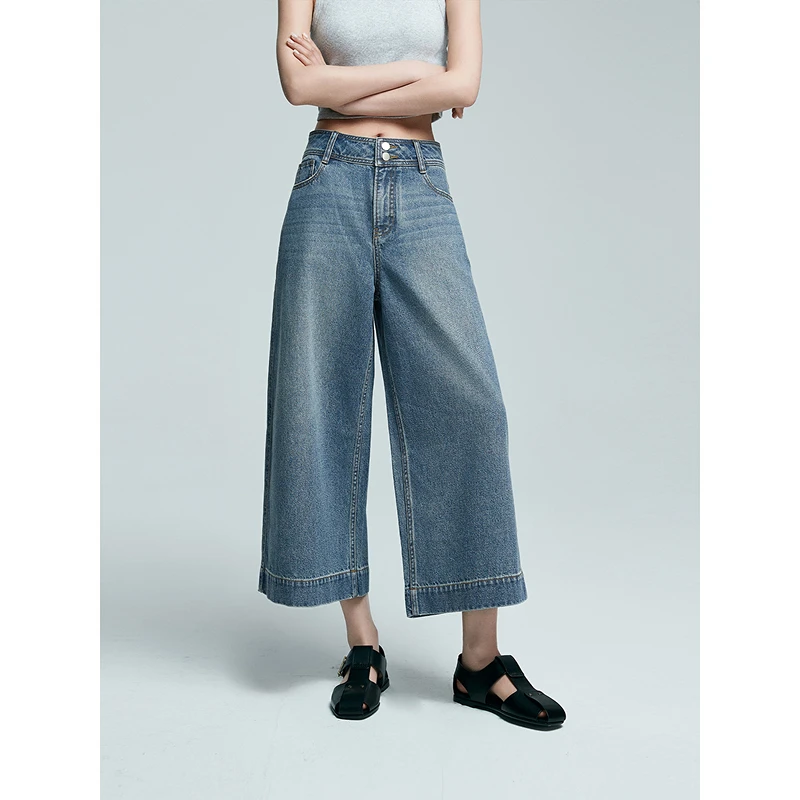 初棉八分牛仔裤雅痞莱赛尔棉高腰显瘦宽松藏肉363619002