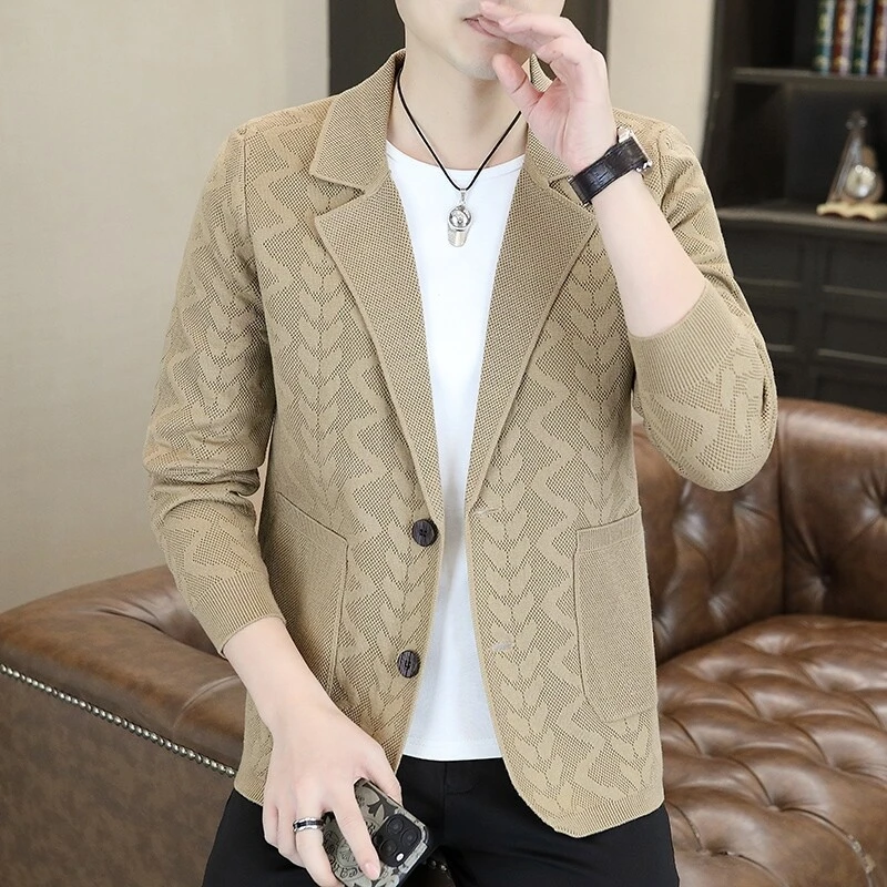 春秋季新款西服男士韩版修身商务休闲针织开衫毛衣青年小西装外套