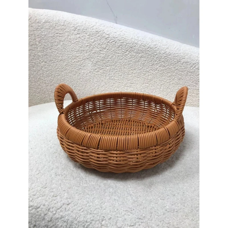 家用塑料筐NW341小手提收纳圆盘纯储物编织篮圆形坚零26*9.5/15