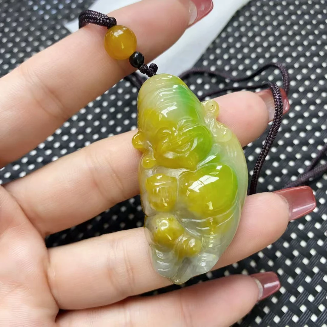 [石矿]A1036黄加绿开心佛吊坠