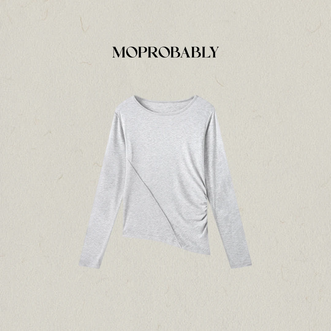 Moprobably李予诺「新势衫」简约个性不规则捏褶长袖T恤L5147002