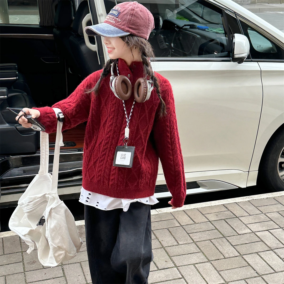 女童高领毛衣2025新款儿童洋气针织衫中大童秋冬保暖套头上衣慵懒