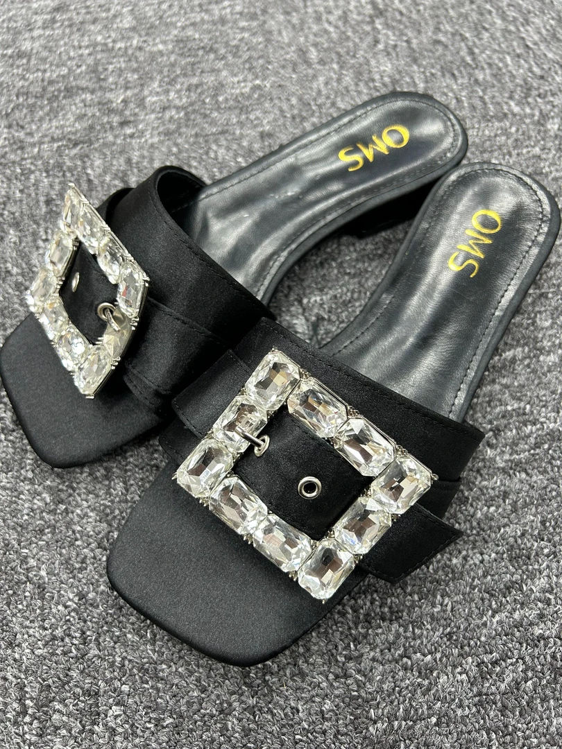 薄款（驴家橙色）纯色防水一字拖女士凉鞋高跟黑色