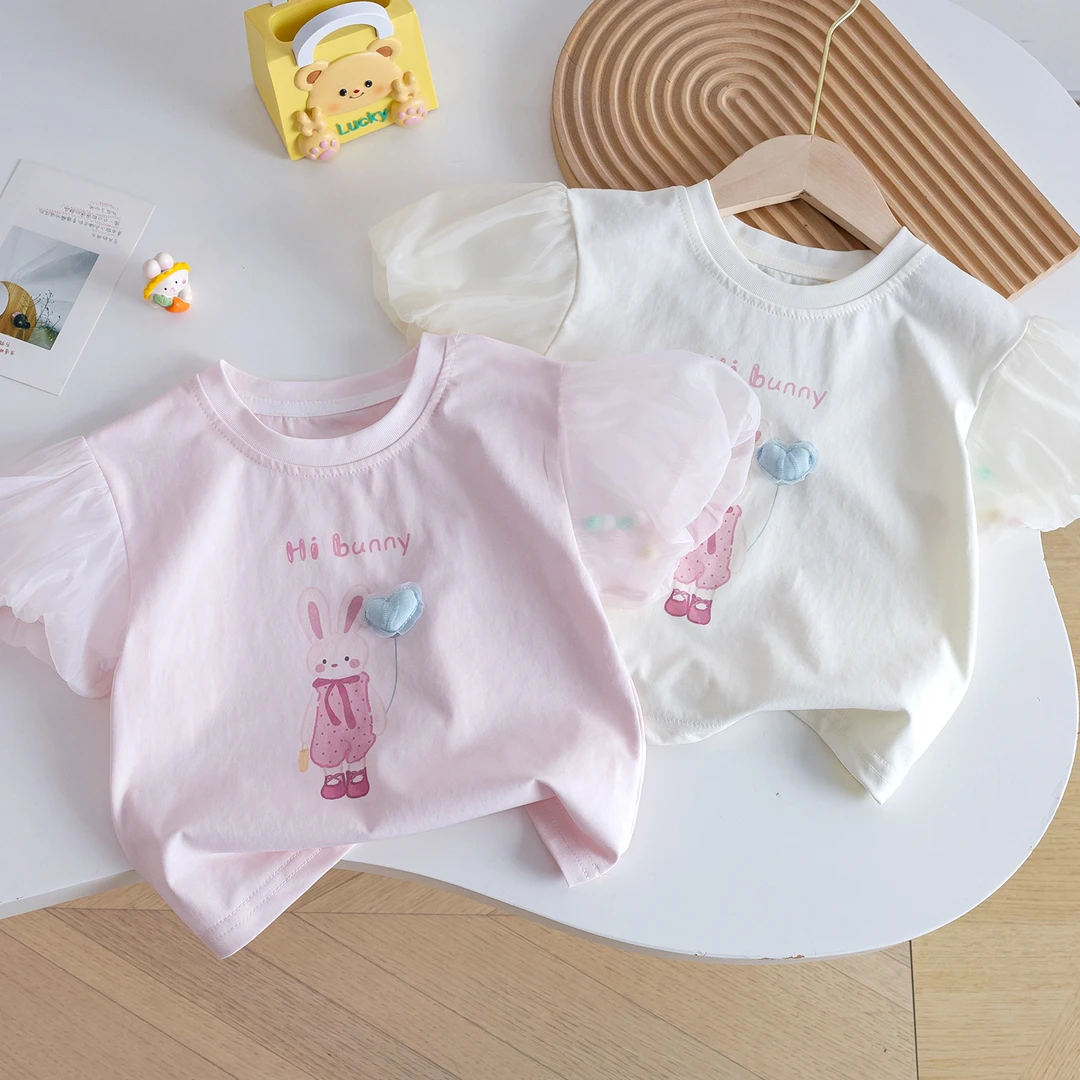 女童夏季泡泡半袖衫2025新款洋气甜美女宝宝公主短袖韩版t