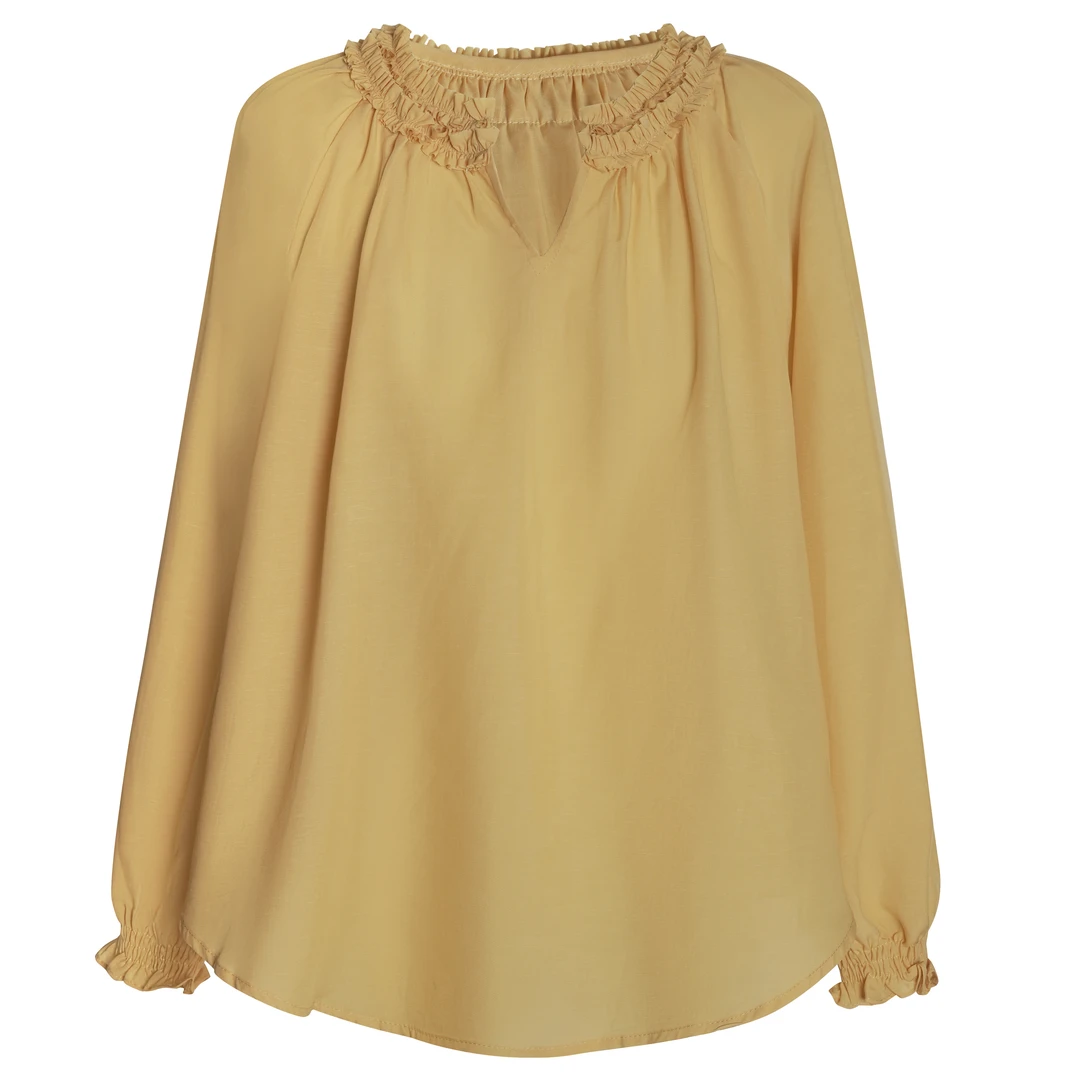 2025春季新款时尚百搭宽松舒适设计感褶皱领长袖衬衫【207836】