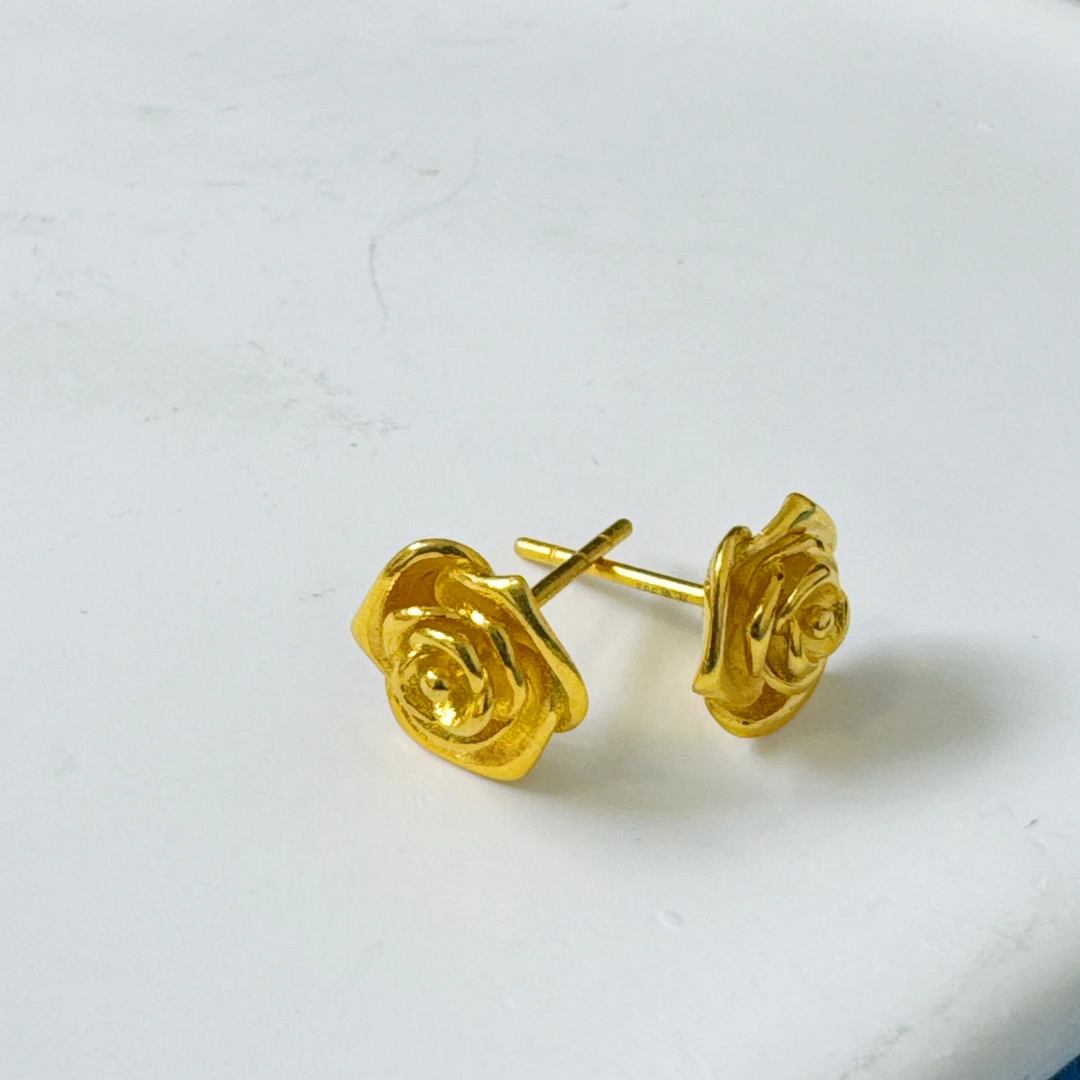 足金999  玫瑰花耳钉 直针