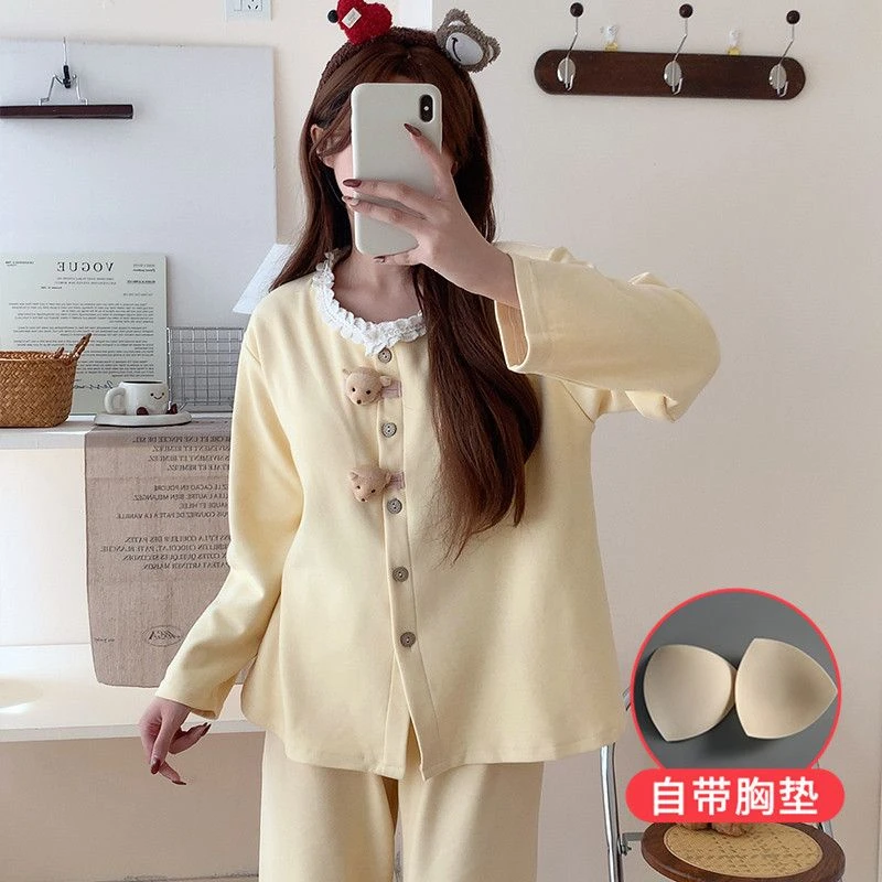 HD赫帝冬季新款蚕丝羊绒睡衣带胸垫家居服