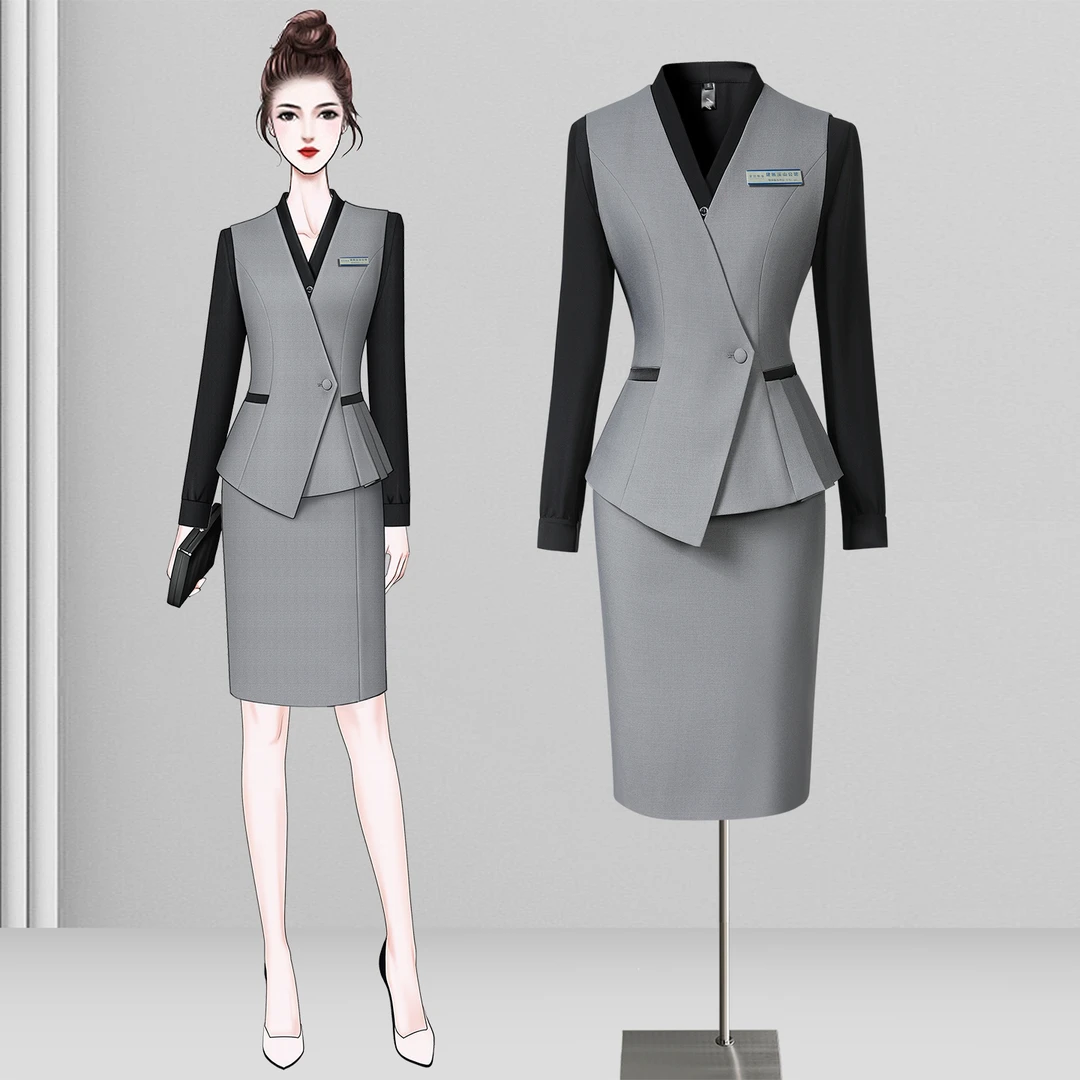 长袖衬衫职业女裙套装商务主持人城市轻运动风通勤美式气质前台装