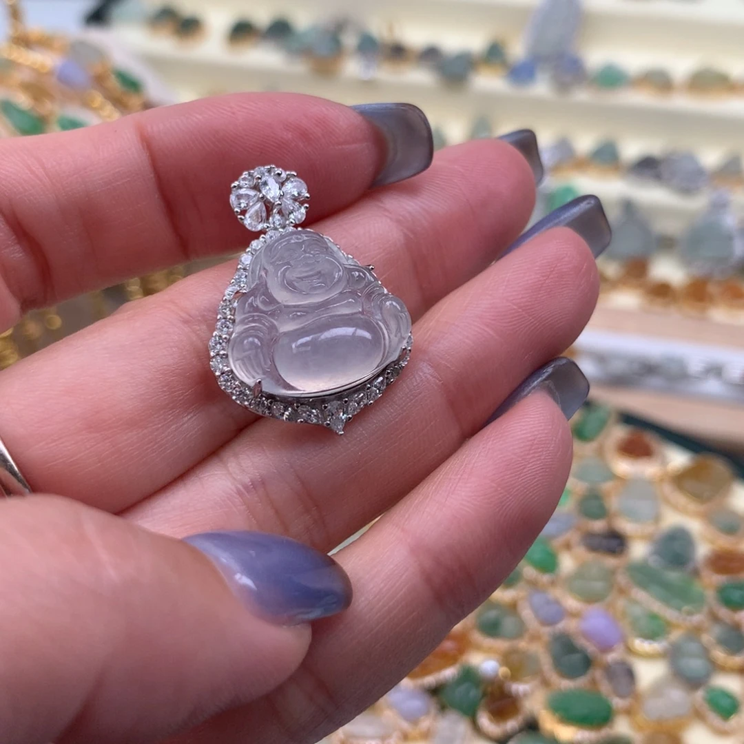 翡翠银S925镶嵌颈饰佛公