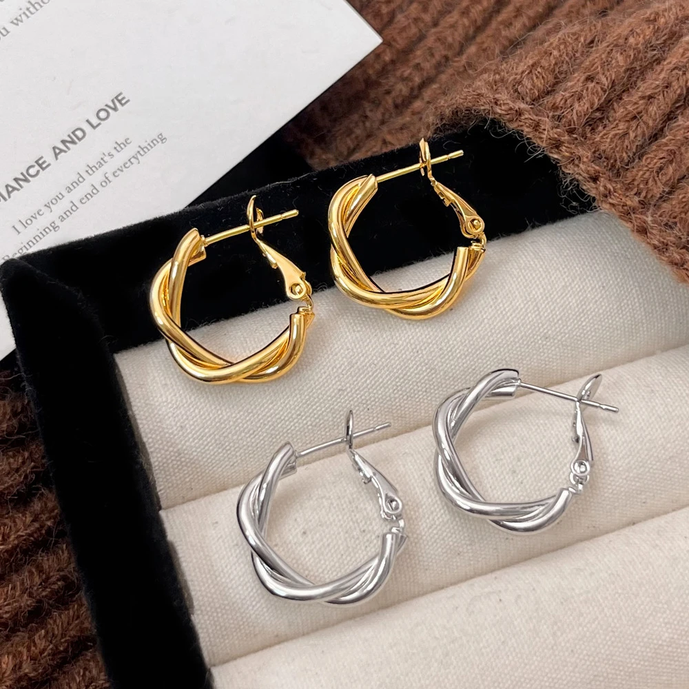 铜合金耳饰 简约几何耳环欧美金色铜镀真金小众高级感耳环女Z