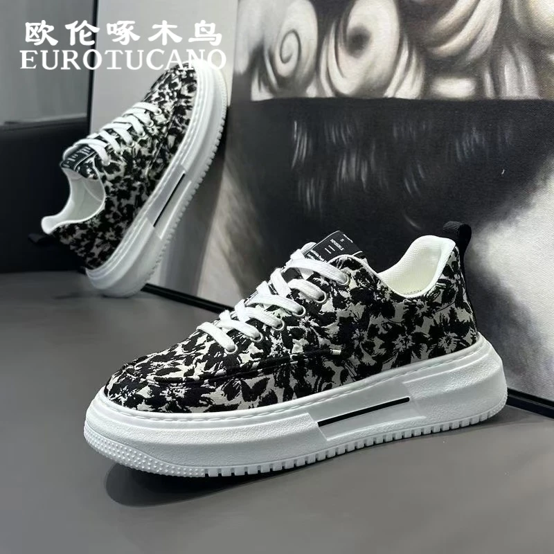 欧伦啄木鸟EUROTUCANO夏季帆布鞋子男款潮流小白鞋厚底休闲板鞋