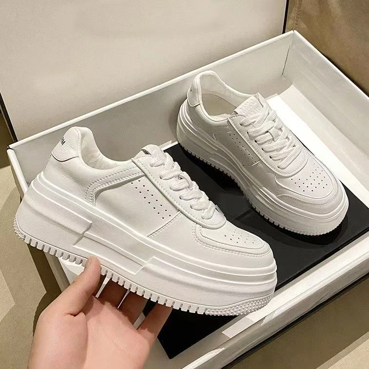厚底小白鞋女款2025新款春季百搭内增高女鞋真皮透气休闲板鞋8113