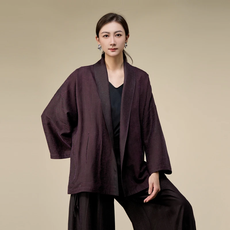 【栖香锦】香云纱 紫莨纱龟 新中式 国风 道袍 上衣