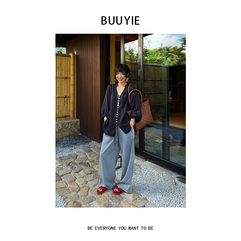BUUYIE 25SS【静澜】直筒宽松莱赛尔凉感抽绳牛仔裤 250658