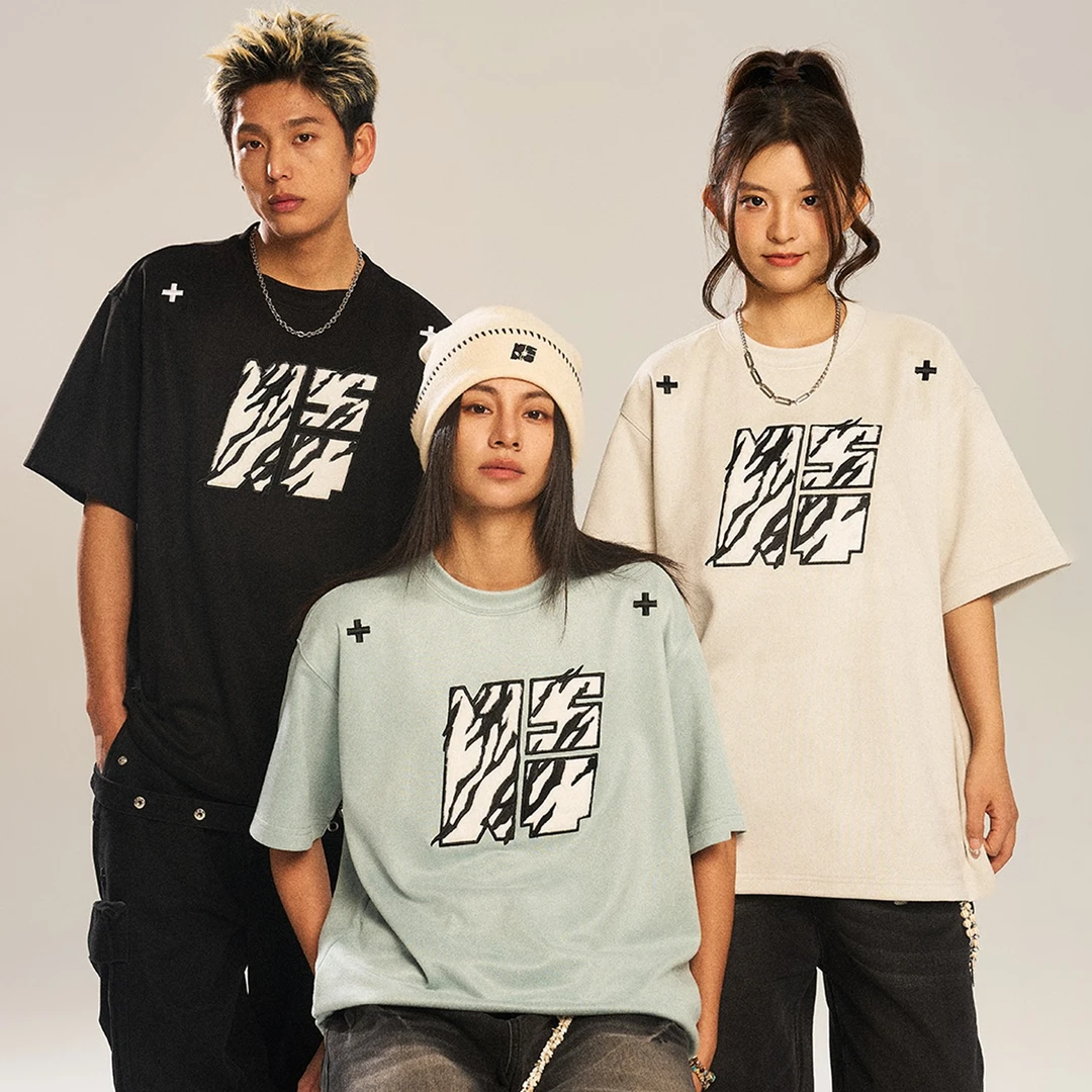 NSTNEW START发芽计划仿麂斑马纹潮牌复古百搭宽松情侣短袖T恤男