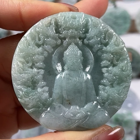 翡翠颈饰未镶嵌九龙大日如来福利两面工福利