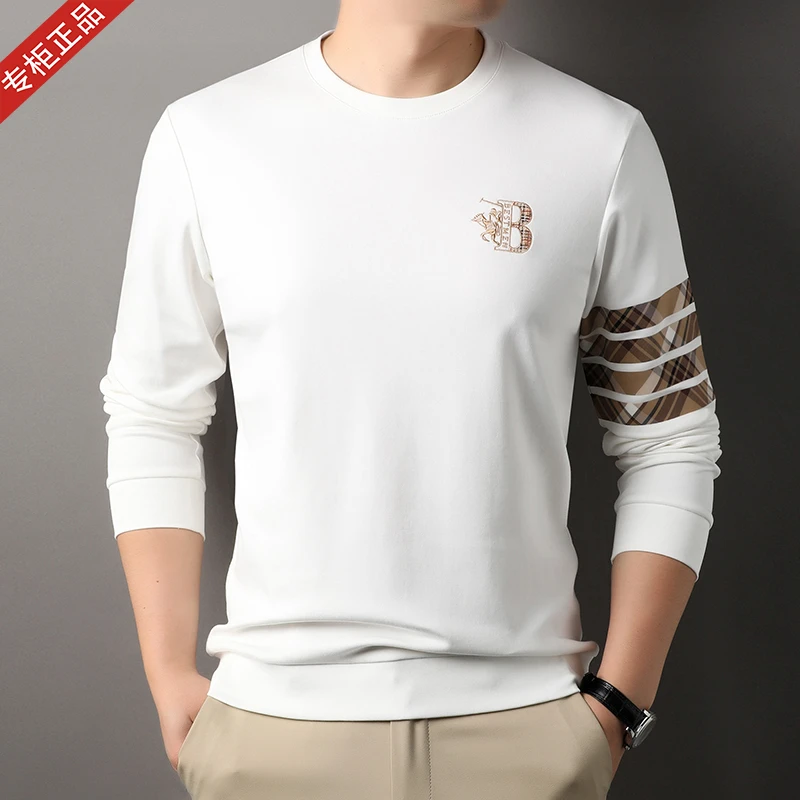 2025秋季新款英伦巴家长袖T恤卫衣时尚潮流高档纯棉宽松打底上衣