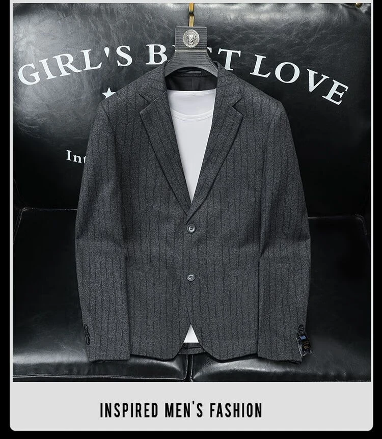 条纹修身型格子修身水洗西服上装韩版春秋春季秋季正装潮流