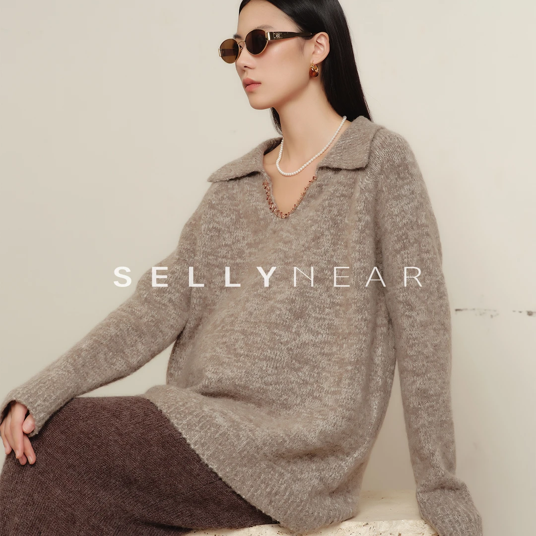 SELLYNEAR孕妇毛衣冬季2025新款时尚宽松长袖法式复古老钱v领上衣