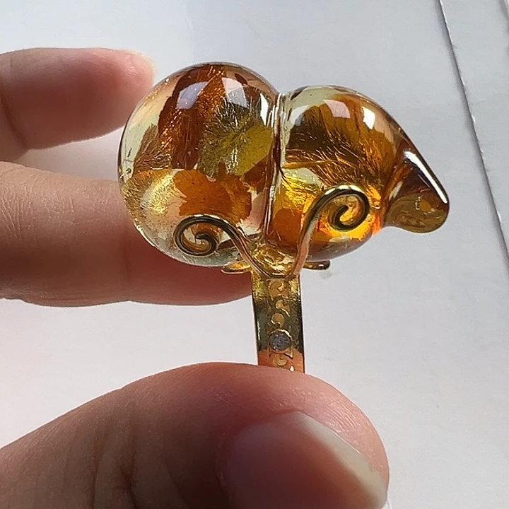 银S925镶嵌琥珀（花珀）戒指