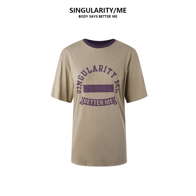 Singularity Me 12S 8052 内里拼色时尚做旧印花短袖T恤