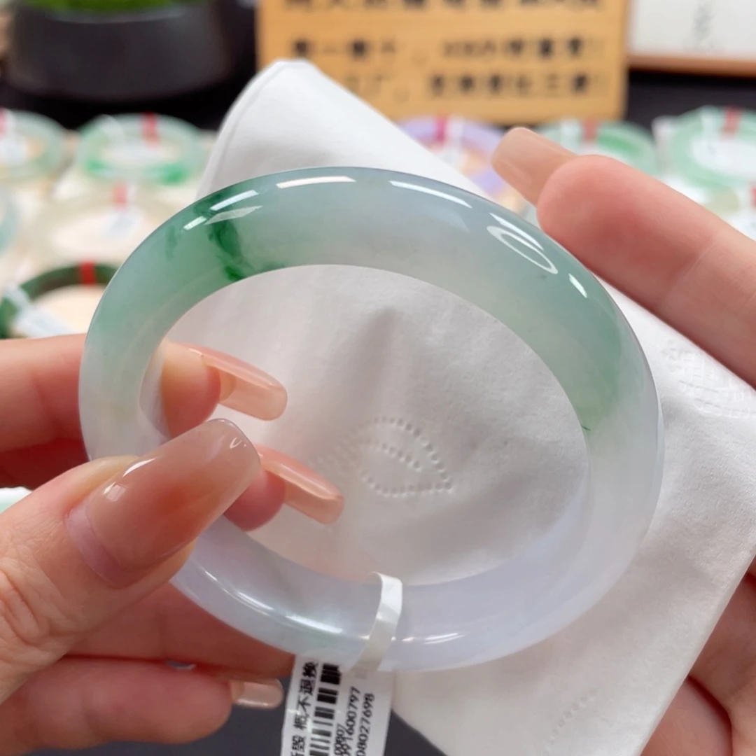 未镶嵌手镯翡翠54.5冰润冰飘绿花性价比高1号