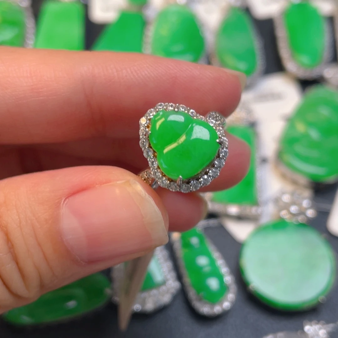 吊坠(不含链)银S925镶嵌翡翠戒指