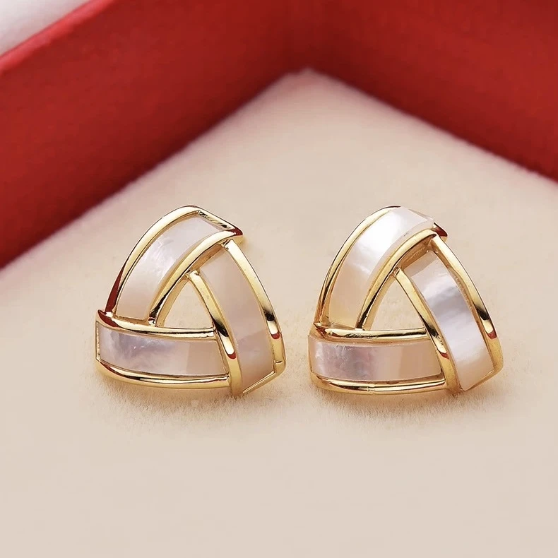铜合金贝壳耳饰 轻奢时尚法式几何小众个性小巧精致贝壳百搭耳环