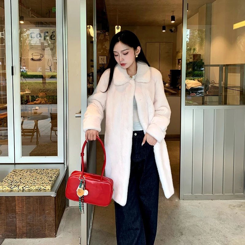 【苏苏】WX6311翻领水貂90CM轻奢时尚女短整貂天鹅绒品质皮草外套