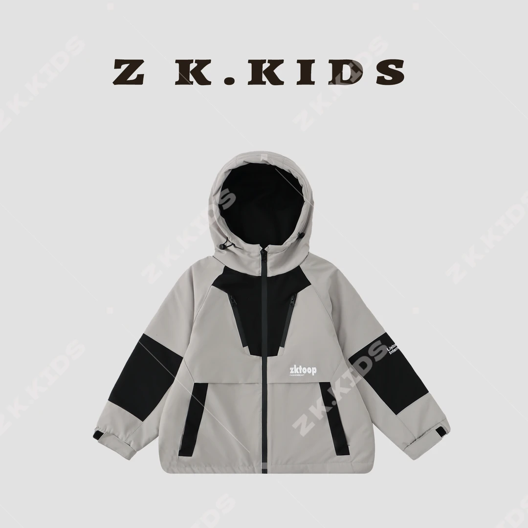 【Z＆K】冬季男童夹棉保暖冲锋衣中大童纯色简约休闲外套ZK-322968