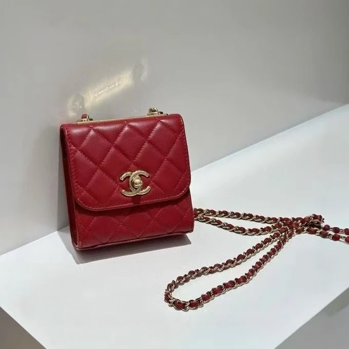 99新 Chanel/香奈儿 蔚蓝/酒红色金扣 trendy CC 链条包