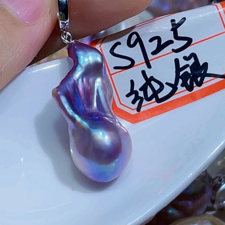 咯***墨淡水珍珠银S925镶嵌颈饰