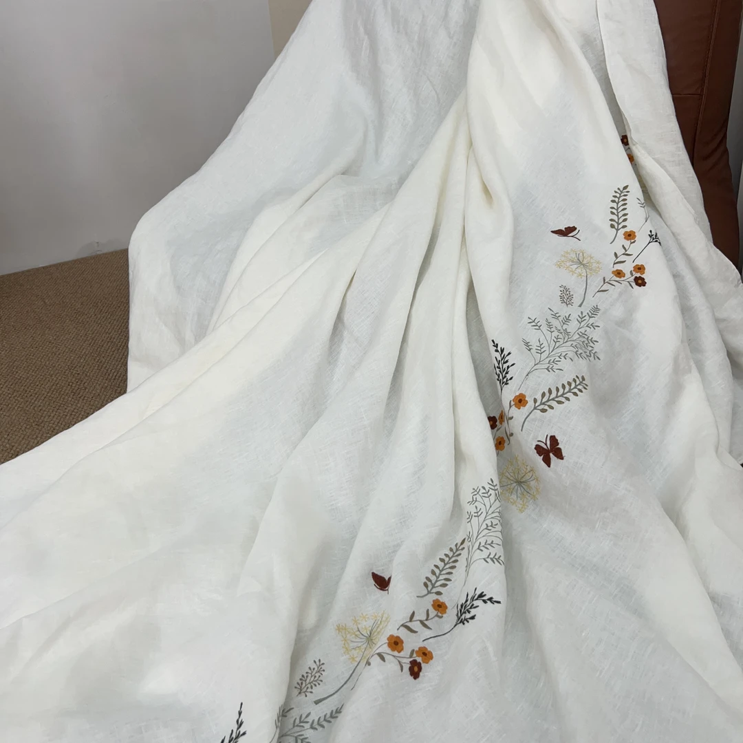【初見麻品】百分百亚麻漂白色刺绣重工四件套