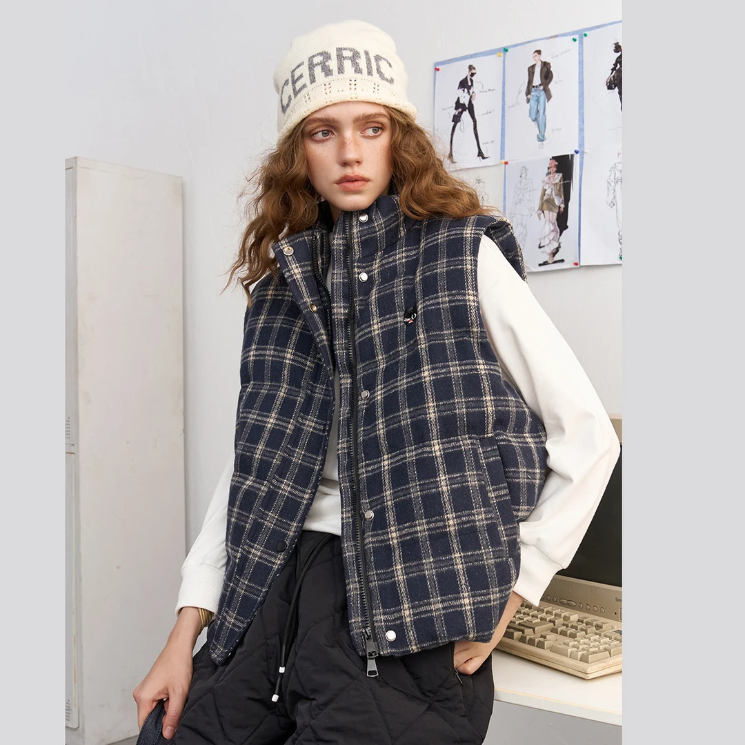 【茉茉专属】美式格纹无袖宽松叠穿潮流百搭休闲女式马夹AEW4K2936