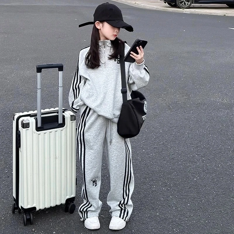 女童洋气时髦套装春秋新款2025女孩春装运动休闲长裤子卫衣两件套