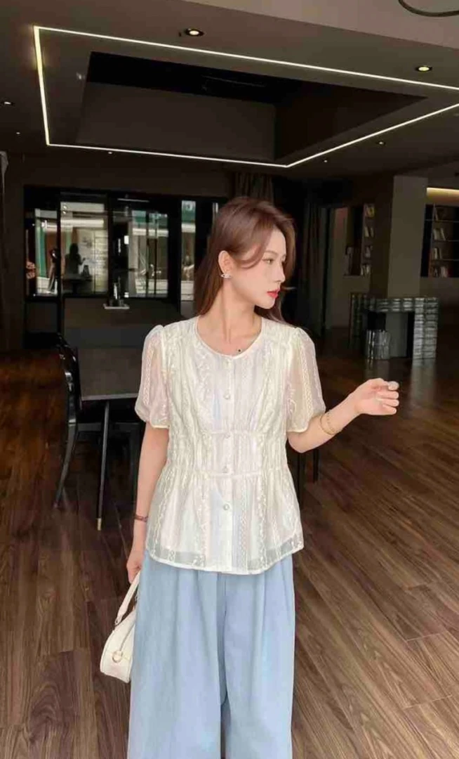 【法式优雅小衫】天丝棉重工钩花百搭显瘦纯色衬衫-苋 18769(25A32)