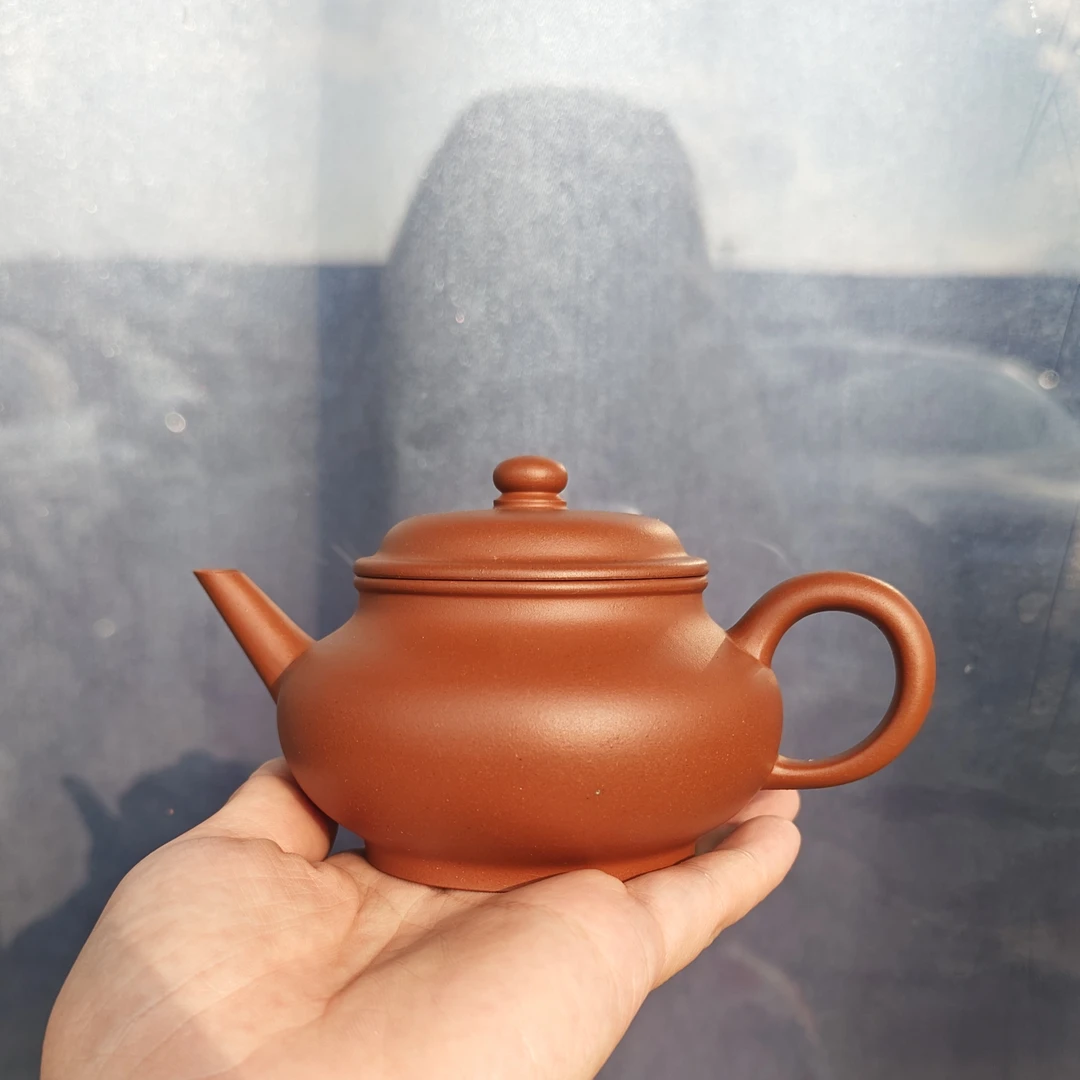 宜兴紫砂壶原矿小红泥半手工扁水平