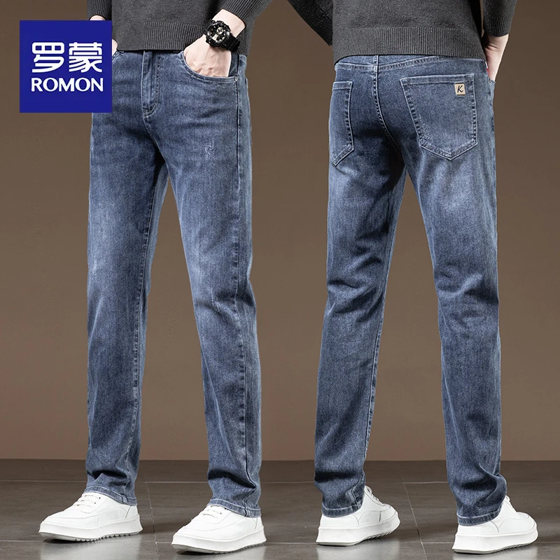 罗蒙高端百搭牛仔裤男士秋冬季2025新款商务修身直筒休闲长裤子男
