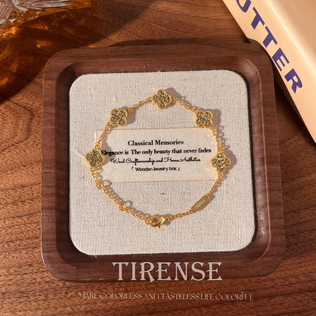 TIRENSE/狄伦斯 铜合金手链 镀18K金设计师款碎冰冰迷你四叶草