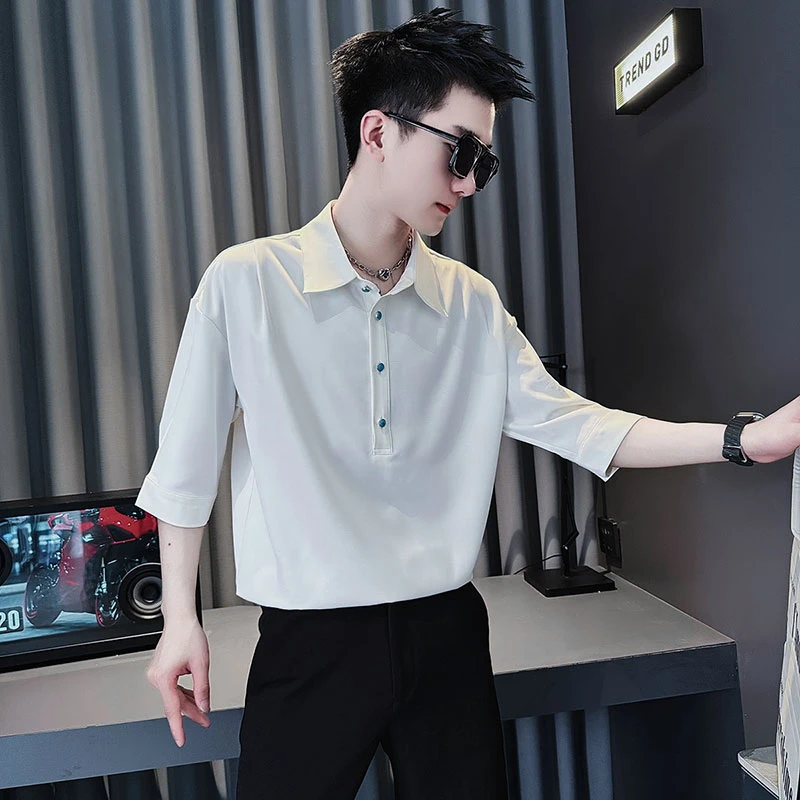 白衬衫夏季薄款2025新款男式上衣高级感男装英伦痞帅男士短袖衬衣