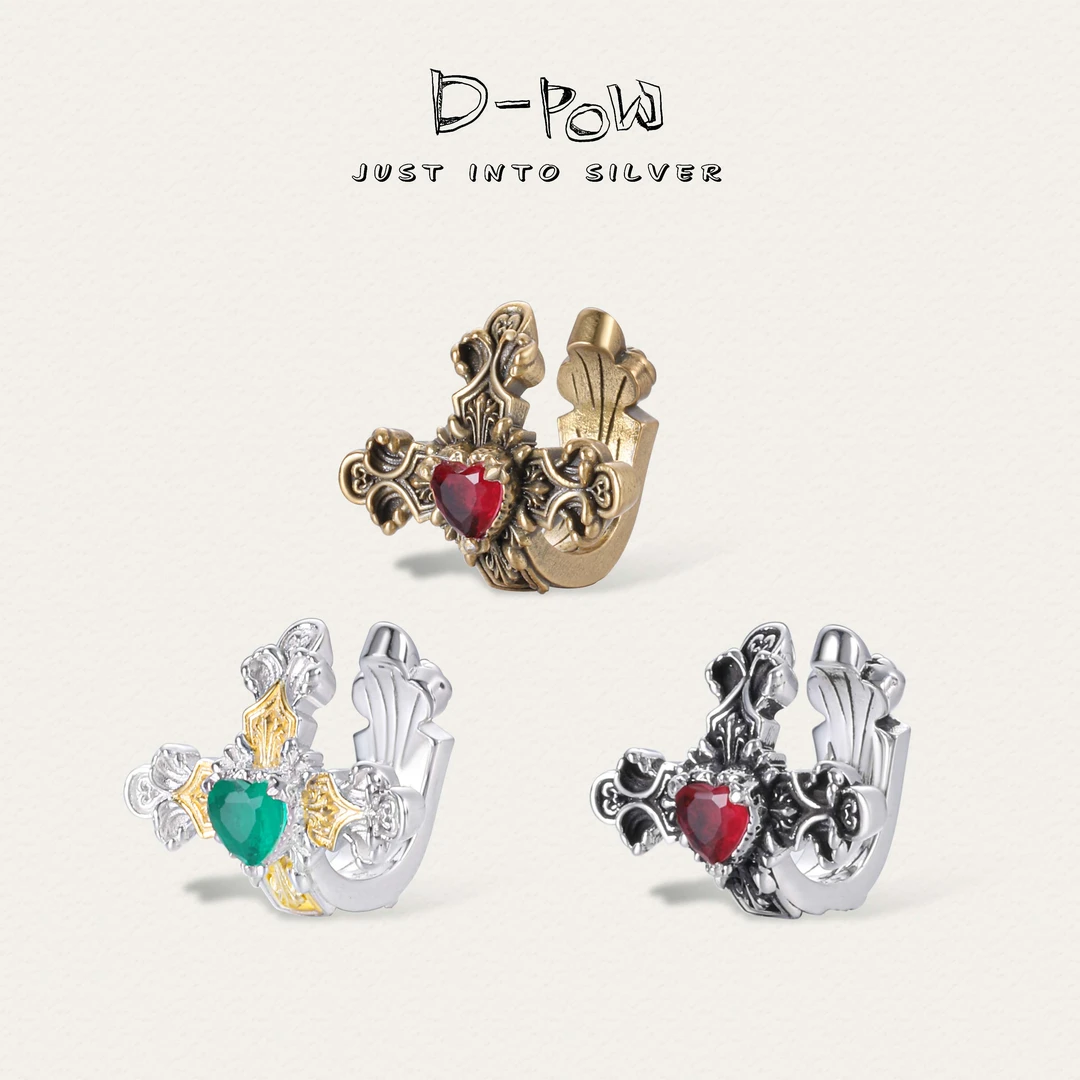 灯小炮 925银合成锆石耳饰 克罗十字英伦手工耳骨夹（8433）气质