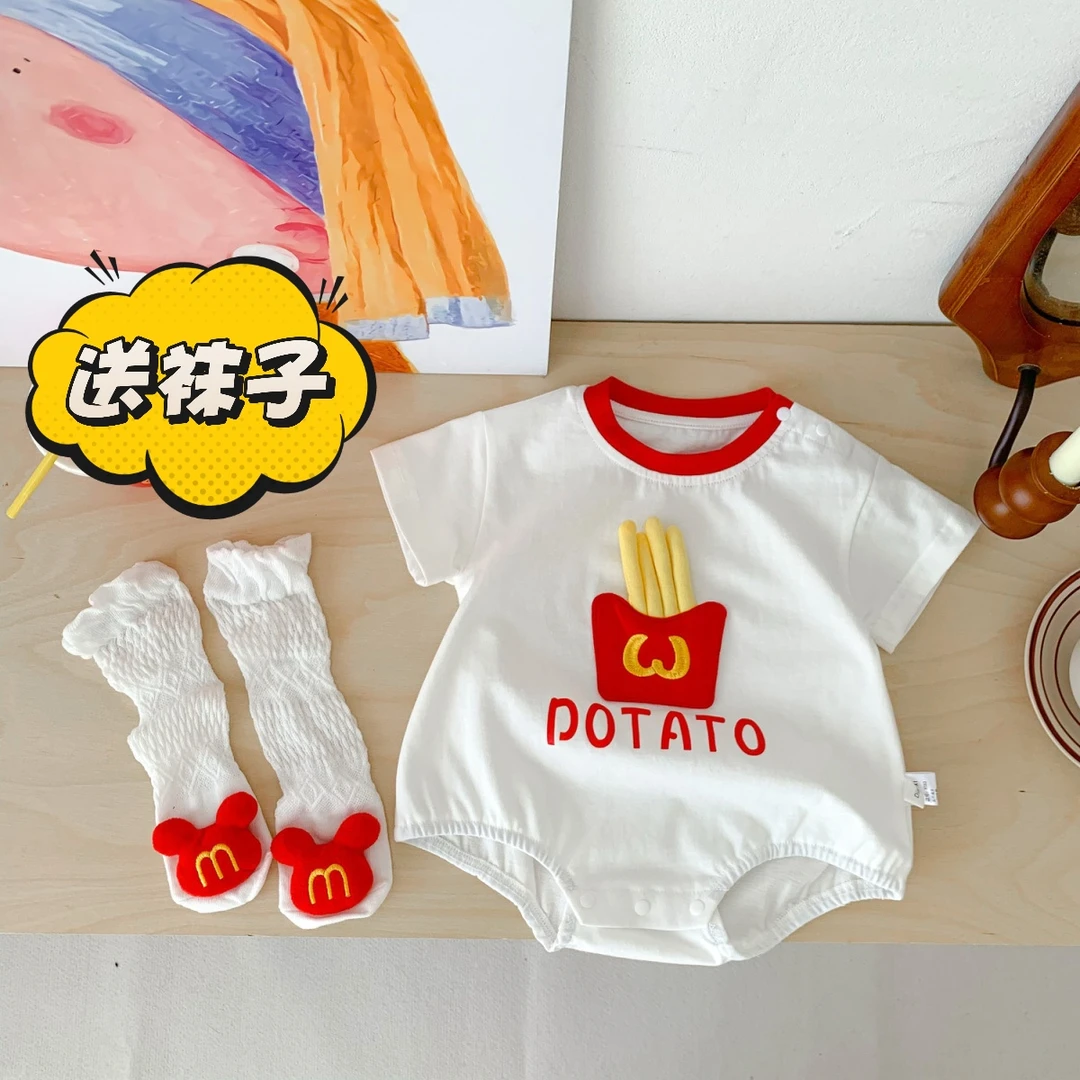 【送袜子】婴儿包屁衣夏季宝宝男女连体衣新生儿衣服薄款三角哈衣