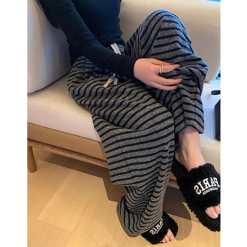 孕妇裤子亮片亮闪散漫慵懒调调厚实拉毛工艺宽松随意感条纹阔腿裤