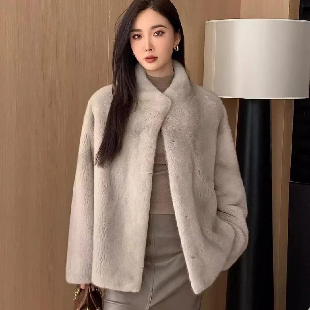 【武哥严选】进口天鹅绒整貂貂皮大衣女气质立领水貂皮草外套冬新款