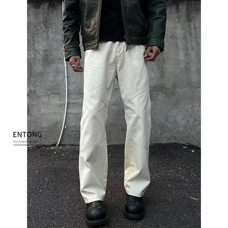 Entong美式高街vibe风立体剪裁休闲牛仔裤男宽松直筒cleanfit裤子