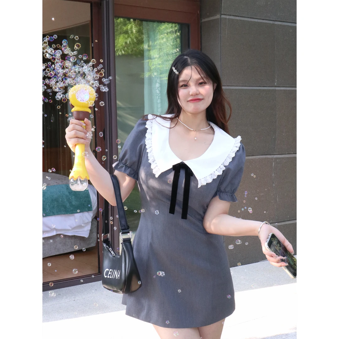我是你的cc阿 朦胧雾色&樱桃~学院风小短裙女夏显瘦娃娃领连衣裙