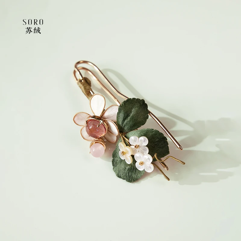 SORO苏绒【春叶缀花】新中式非遗绒花中式发簪发饰